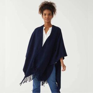 Mer‎ Sea Travel Wrap Poncho Shawl Sweater Blue Fringe Minimalist One Size B8